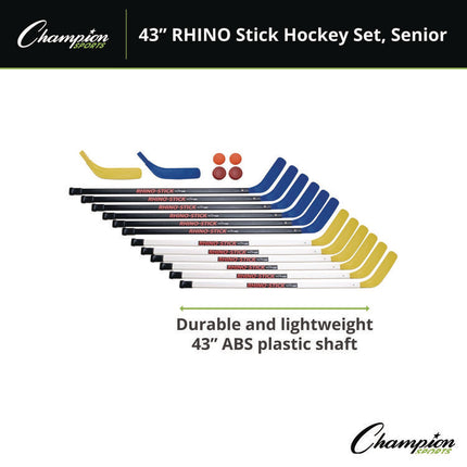 43" Rhino Stick Hockey Set, 12 Sticks/2 Pucks/2 Balls/2 Extra Blades