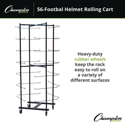 56 Football Helmet Rolling Rack, 26" x 28" x 81", Black
