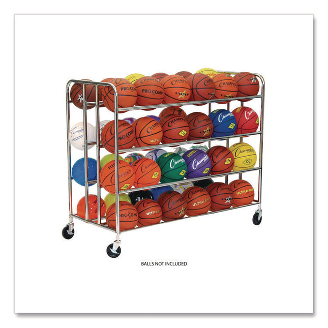48 Ball Double Wide Ball Cart, Metal, 176 lb Capacity, 24 x 55.5 x 46.5, Chrome
