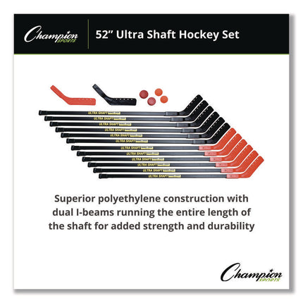 Ultra Shaft Hockey Set, Twelve 52" Hocket Sticks/Two Balls/Two Pucks/Two Extra Blades