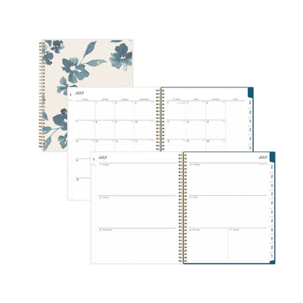 Bakah Blue Academic Year Weekly/Monthly Planner, Floral Artwork, 11 x 8.5, Blue/White Cover, 12-Month (July-June): 2024-2025