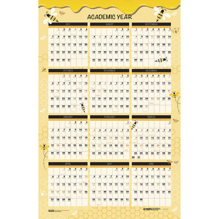 100% Recycled Academic Honeycomb Laminated Wall Calendar, 24 x 37, Tan/Yellow Sheets, 12-Month (July-June): 2024 to 2025
