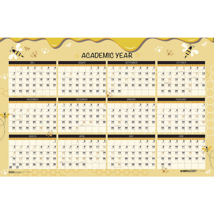 100% Recycled Academic Honeycomb Laminated Wall Calendar, 24 x 37, Tan/Yellow Sheets, 12-Month (July-June): 2024 to 2025