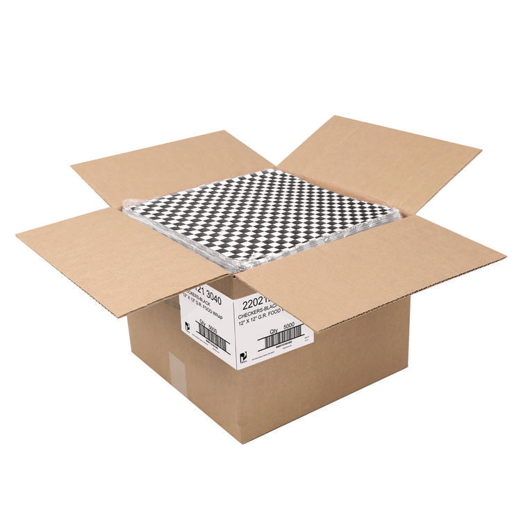 Grease-Resistant Food Wrap, 12 x 12, Black Check, 5,000/Carton