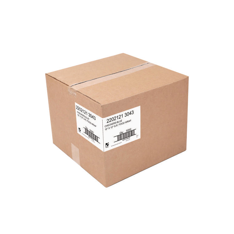 Grease-Resistant Food Wrap, 12 x 12, Blue Check, 5,000/Carton