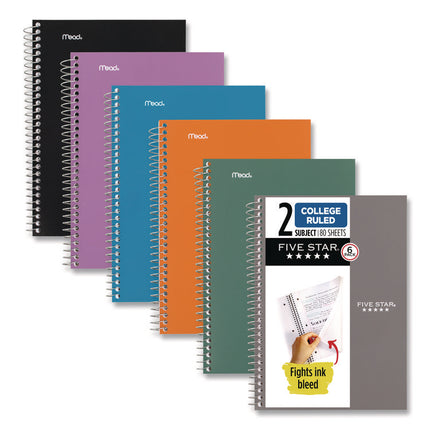 Wirebound Notebook, 2-Subject, Medium/College Rule, Assorted Cover Colors (Set 4), (80) 9.5 x 6.52 Sheets, 6/Pack