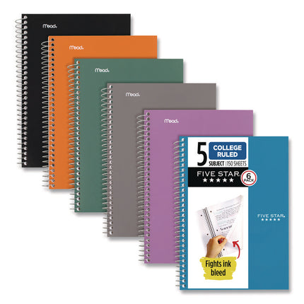 Wirebound Notebook, 5-Subject, Medium/College Rule, Assorted Cover Colors (Set 4), (150) 9.5 x 6.63 Sheets, 6/Pack