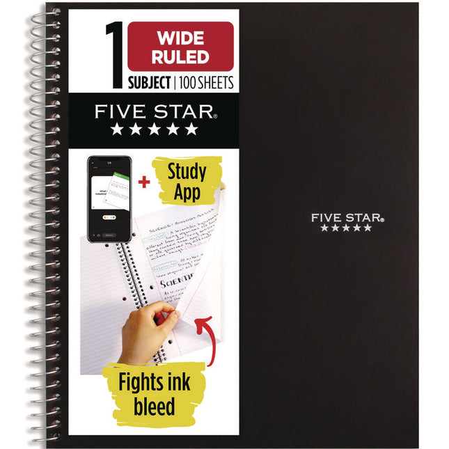 Wirebound Notebook, 1-Subject, Wide/Legal Rule, Black Cover, (100) 10.5 x 8.63 Sheets