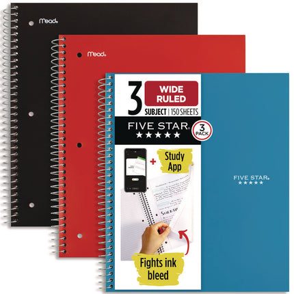 Wirebound Notebook, 3-Subject, Wide/Legal Rule, Assorted Cover Colors (Set 7), (150) 10.5 x 8.63 Sheets, 3/Pack