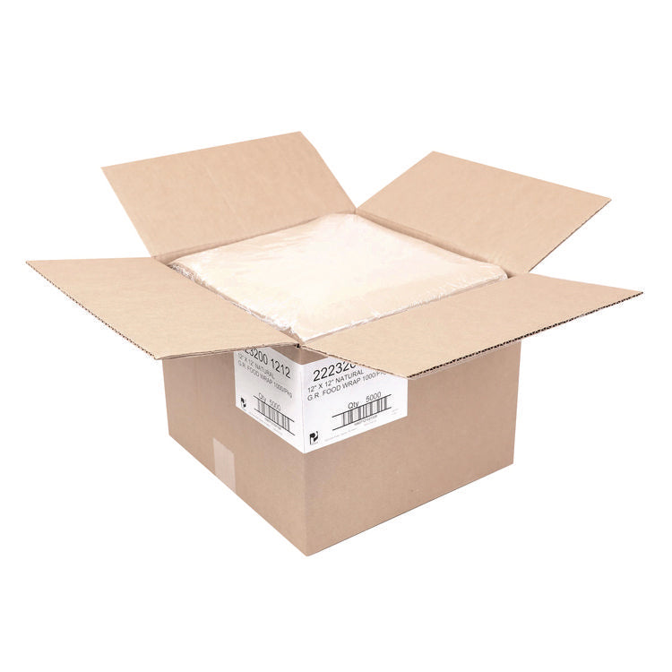 Grease-Resistant Food Wrap, 12 x 12, Natural, 5,000/Carton