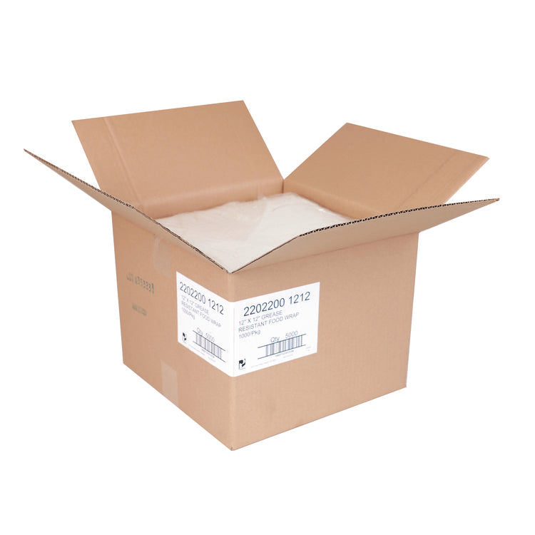 Grease-Resistant Food Wrap, 12 x 12, White, 5,000/Carton