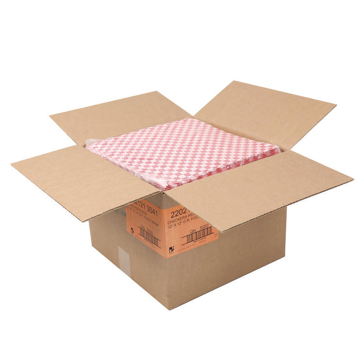 Grease-Resistant Food Wrap, 12 x 12, Red Check, 5,000/Carton