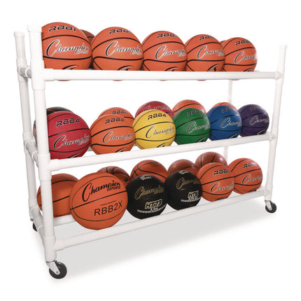 30 Basketball Heavy-Duty Cart, Heavy-Duty Plastic, 176 lb Capacity, 19 x 55 x 45, White