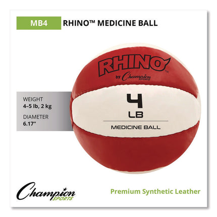 Rhino Leather Medicine Ball, 4 lb, Red/White