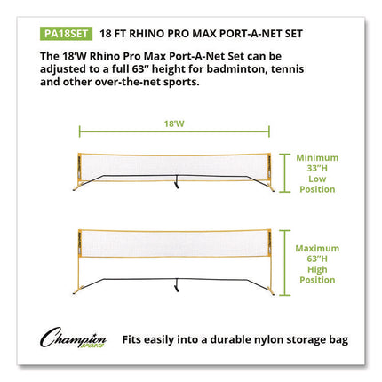 Rhino Port-A-Net Set, 36" to 60" x 18 ft, 1" dia Frame