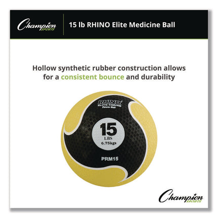Rhino Elite Medicine Ball, 15 lb, Yellow