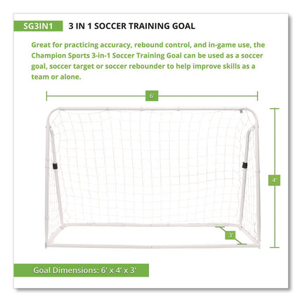 3-in-1 Soccer Training Goal, 6 ft  x 4 ft, 1.25" dia Frame