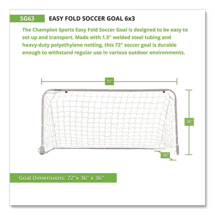 Easy Fold Soccer Goal, 6 ft  x 3 ft, 1.25" dia Frame