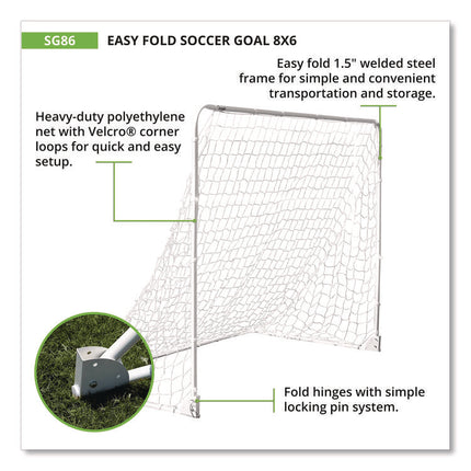 Easy Fold Soccer Goal, 8 ft x 6 ft, 1.25" dia Frame