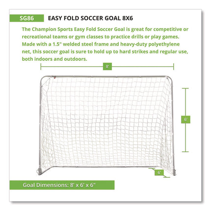 Easy Fold Soccer Goal, 8 ft x 6 ft, 1.25" dia Frame