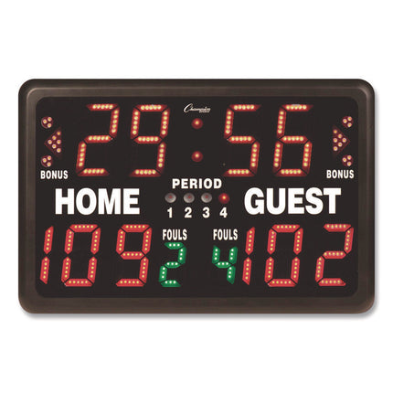 Tabletop Indoor Electronic Scoreboard, 24" x 16" x 10", Black Face, Red/Green/Yellow Graphics