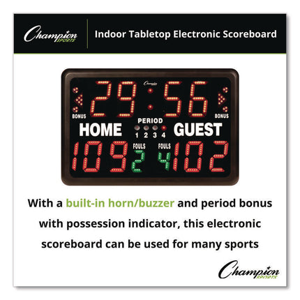 Tabletop Indoor Electronic Scoreboard, 24" x 16" x 10", Black Face, Red/Green/Yellow Graphics