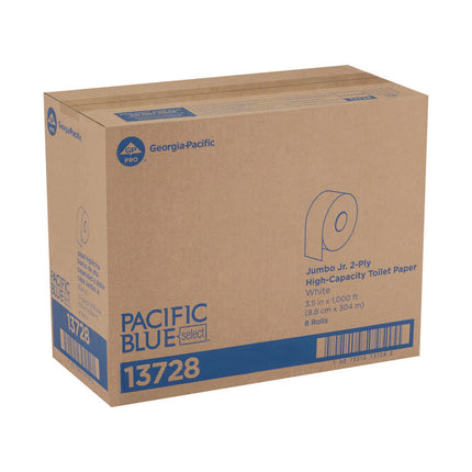 Jumbo Jr. Bath Tissue Roll, Septic Safe, 2-Ply, White, 3.5" x 1,000 ft, 8 Rolls/Carton