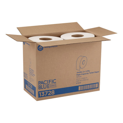 Jumbo Jr. Bath Tissue Roll, Septic Safe, 2-Ply, White, 3.5" x 1,000 ft, 8 Rolls/Carton