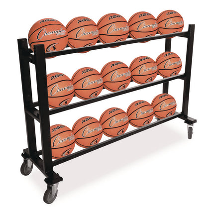 Deluxe Heavy-Duty Basketball Cart, Metal, 220 lb Capacity, 16 x 50.75 x 34.75, Black