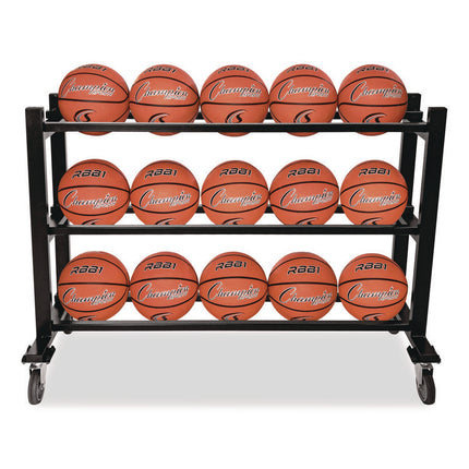 Deluxe Heavy-Duty Basketball Cart, Metal, 220 lb Capacity, 16 x 50.75 x 34.75, Black