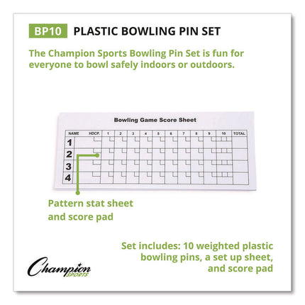 Plastic Bowling Pin Set, White, 10/Set