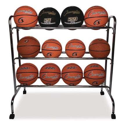 Powder-Coated Ball Cart, Metal, 132 lb Capacity, 17 x 41 x 41, Silver