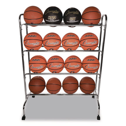 Powder-Coated Ball Cart, Metal, 132 lb Capacity, 17 x 41 x 53, Silver