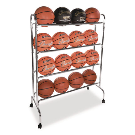 Powder-Coated Ball Cart, Metal, 132 lb Capacity, 17 x 41 x 53, Silver