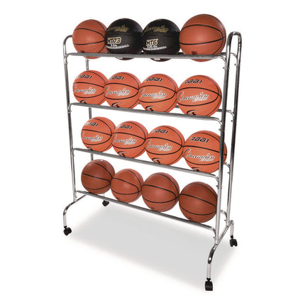 Powder-Coated Ball Cart, Metal, 132 lb Capacity, 17 x 41 x 53, Silver