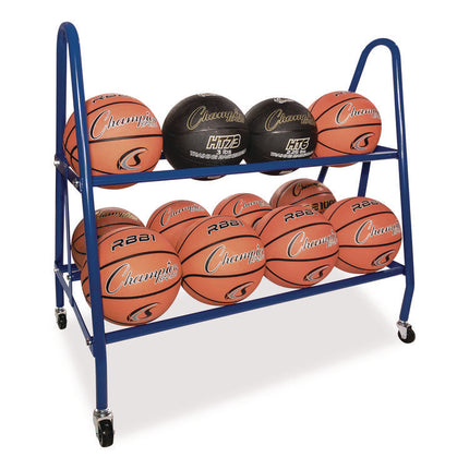 Heavy-Duty Deluxe Ball Cart, Metal, 132 lb Capacity, 17.5 x 38 x 35.75, Blue