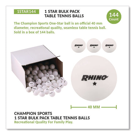 Table Tennis Balls, Official Size, White, 144/Carton