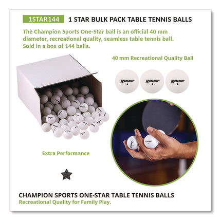 Table Tennis Balls, Official Size, White, 144/Carton