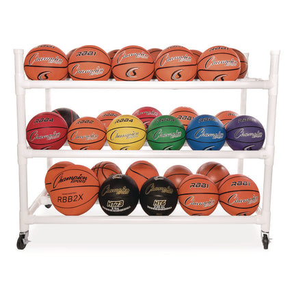 30 Basketball Heavy-Duty Cart, Heavy-Duty Plastic, 176 lb Capacity, 19 x 55 x 45, White