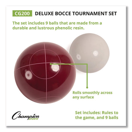 Deluxe Bocce Tournament Set, 4.25" dia Balls, Assorted Colors