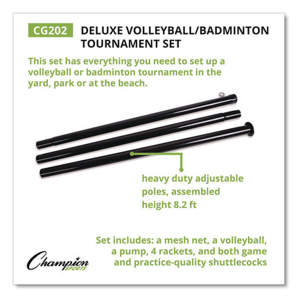 Deluxe Volleyball/Badminton Tournament Set, (4) Rackets/(2) Shuttlecocks/(2) Birdies/Net/Pump/Volleyball