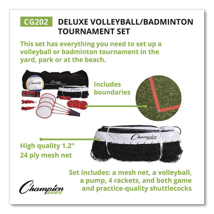 Deluxe Volleyball/Badminton Tournament Set, (4) Rackets/(2) Shuttlecocks/(2) Birdies/Net/Pump/Volleyball