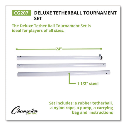 Deluxe Tetherball Tournament Set, Ball/24" Telescopic Poles/102" Cord/Carry Case/Pump/Needle