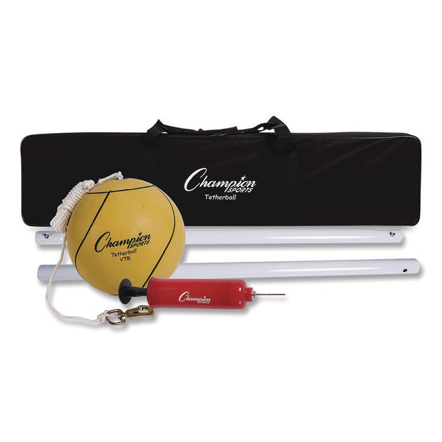 Deluxe Tetherball Tournament Set, Ball/24" Telescopic Poles/102" Cord/Carry Case/Pump/Needle