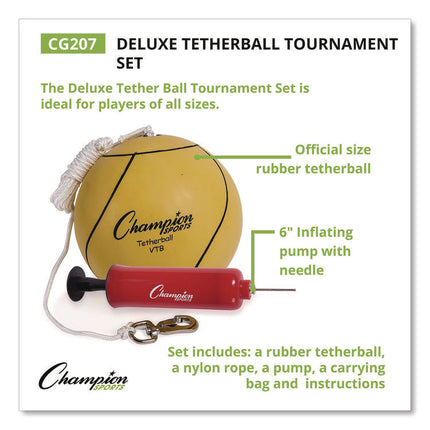 Deluxe Tetherball Tournament Set, Ball/24" Telescopic Poles/102" Cord/Carry Case/Pump/Needle