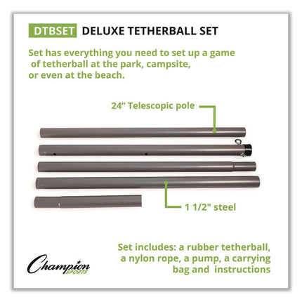 Deluxe Tether Ball Set, Tetherball/102" Cord/(4) 24" Telescoping Poles/Carry Bag/Pump with Needle