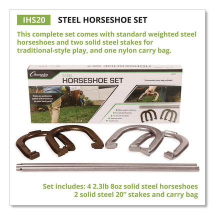 Steel Horseshoe Set, (4) Horseshoes/(2) 20" Stakes/Nylon Carry Bag