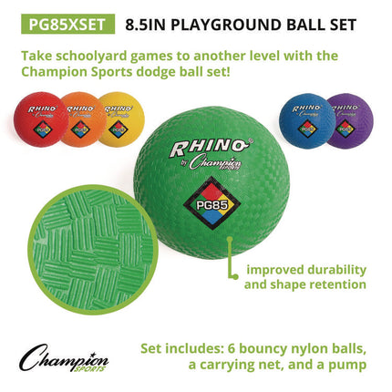 8.5" Playground Ball Set with Pump, Assorted Colors, 6/Set