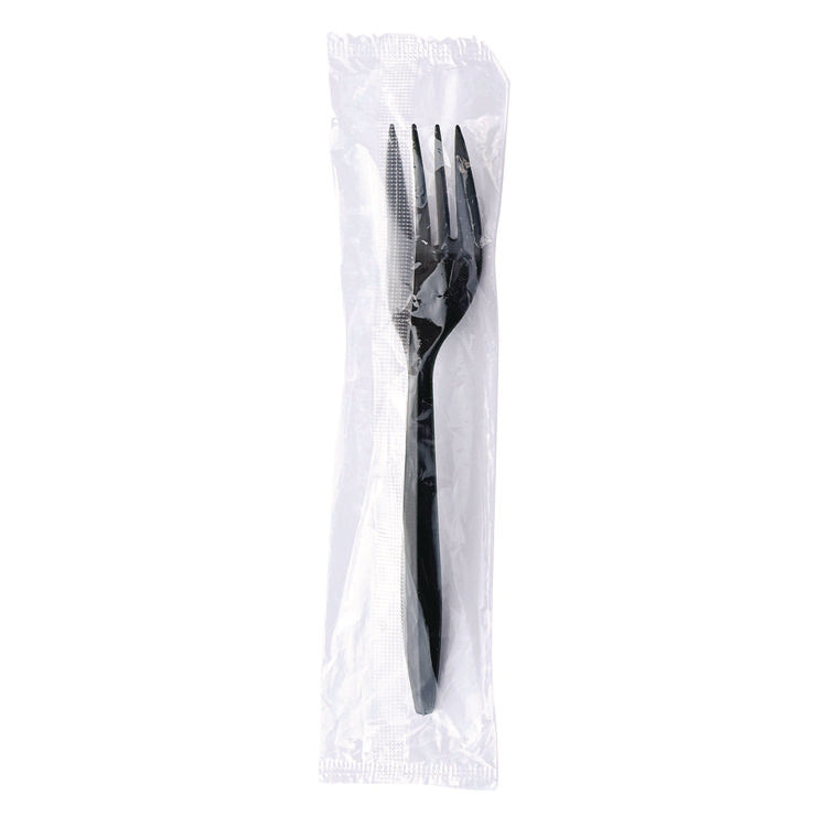 Mediumweight Wrapped Polypropylene Cutlery, Fork, Plastic, Black, 1,000/Carton