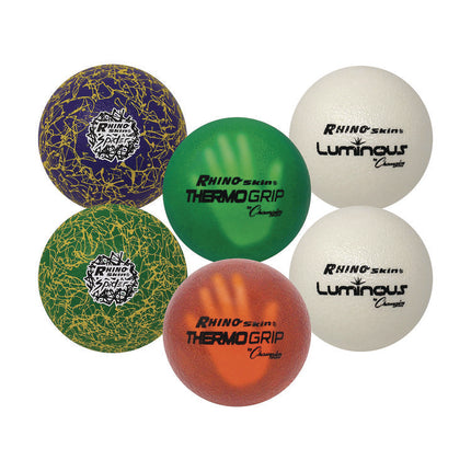 Rhino Skin Variety Dodgeball Set, 6.3" Diameter, Luminous/Spider/ThermoGrip, 6/Set